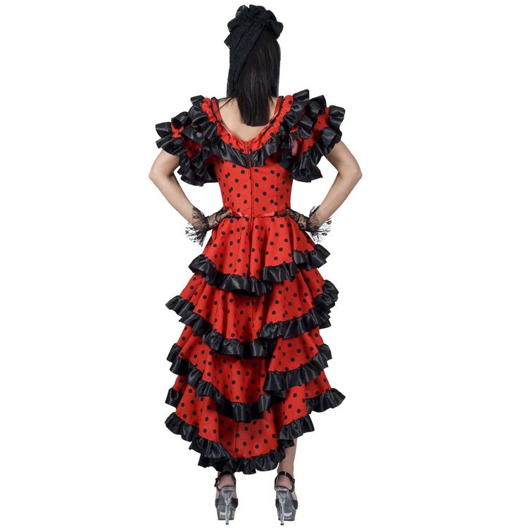 Flamenco Kostüm spanische Flamenco Tänzerin Alessandra für Damen Tango Kleid Gr. 36-46 rot schwarz Spanierin andere Länder Fasching Karneval Mottoparty