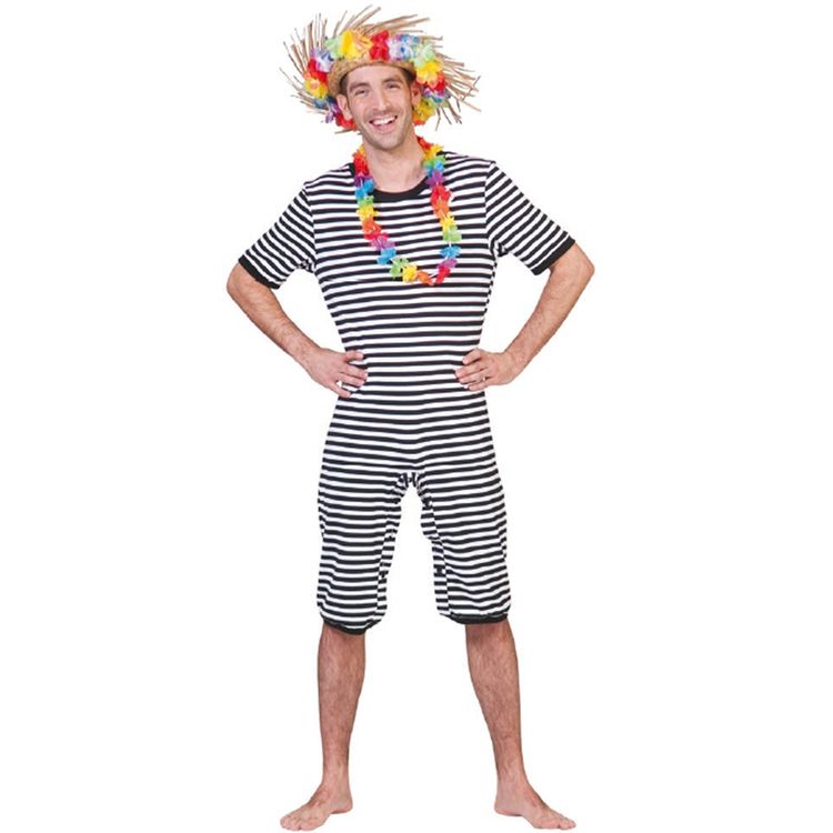 Retro Badeanzug Kostüm schwarz-weiß für Erwachsene Gr. S-XXL Beachparty historischer Badeanzug für Damen & Herren Fasching Karneval Mottoparty Paarkostüm Gruppenkostüm