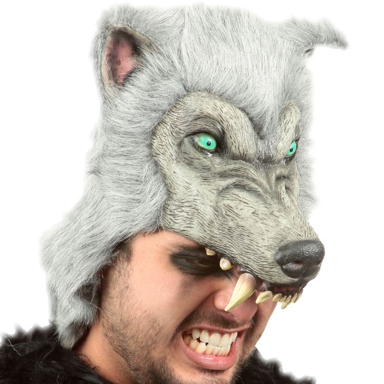 Wolf Maske Grauer Wolf deluxe 37 cm grau Kostüm-Zubehör Latexmaske Mütze Tiermaske Märchen Fasching Karneval Mottoparty Indianer Wilder Westen