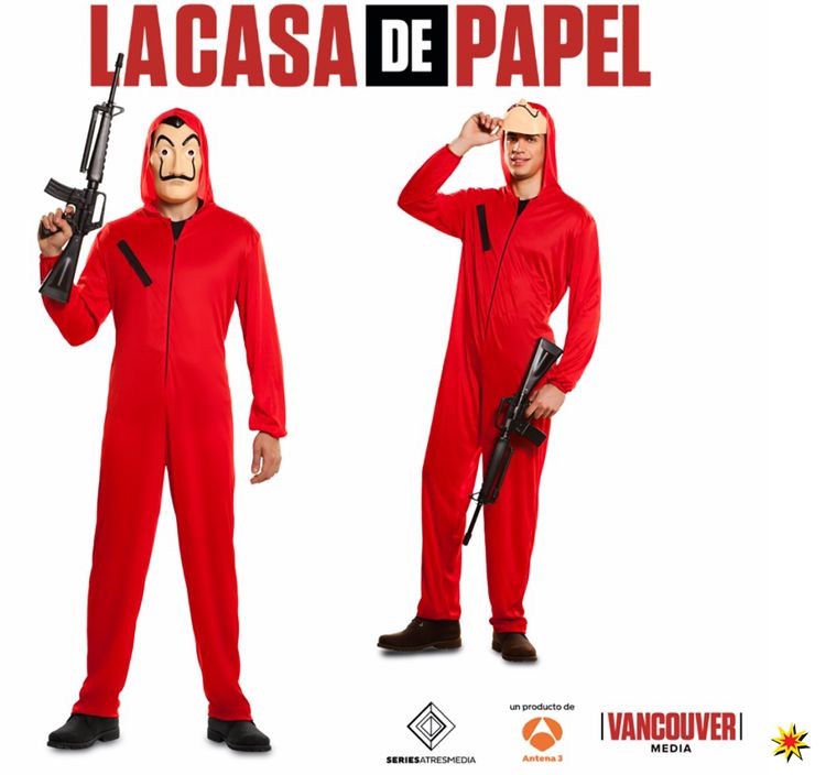 La Casa de Papel Kostüm Haus des Geldes inkl. Maschinengewehr für Erwachsene Herren Kostüm Phantom Haus des Geldes Gelddieb inkl. Maschinengewehr La Casa de Papel Fasching Karneval Mottoparty Gruppenkostüm