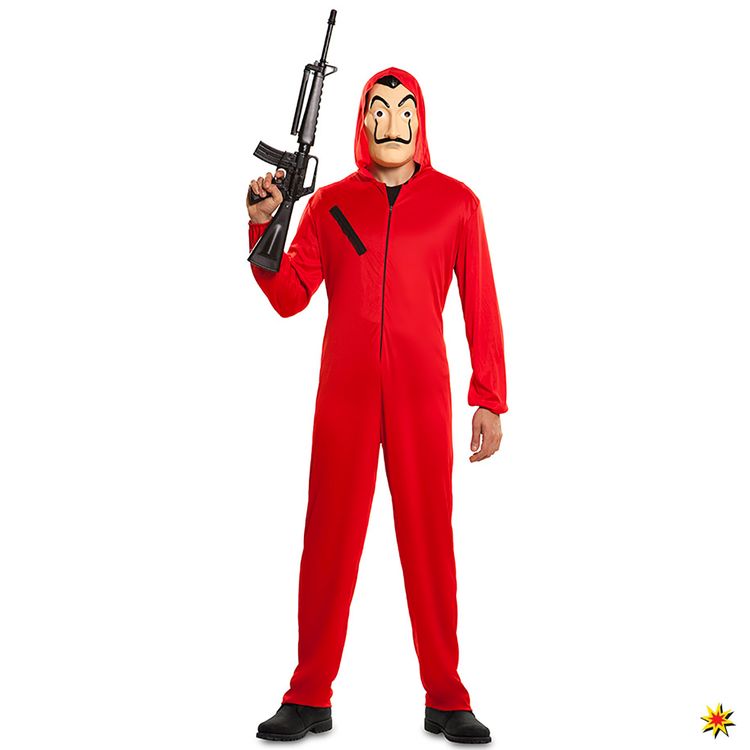 La Casa de Papel Kostüm Haus des Geldes inkl. Maschinengewehr für Erwachsene Herren Kostüm Phantom Haus des Geldes Gelddieb inkl. Maschinengewehr La Casa de Papel Fasching Karneval Mottoparty Gruppenkostüm