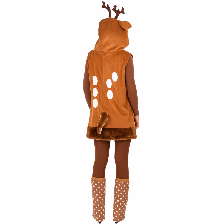 Reh Kostüm Rehlein mit Stulpen und Handtasche für Damen Gr. 36-46 Braun Tier Tierkostüm Rehkleid Fasching Karneval Mottoparty Reh Kostüm Rehlein Kleid mit Stulpen für Damen von Hinten