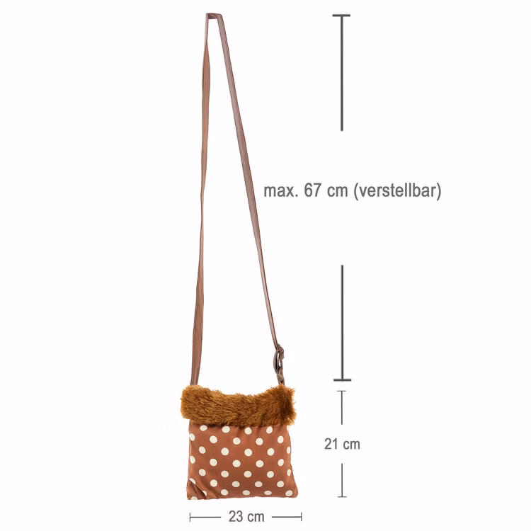 Reh Kostüm Rehlein mit Stulpen und Handtasche für Damen Gr. 36-46 Braun Tier Tierkostüm Rehkleid Fasching Karneval Mottoparty Handtasche Reh Tasche gepunktet für Damen von Vorne mit Maßangaben der Tasche