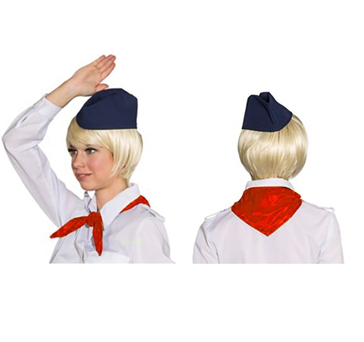 Unisex DDR Ostalgie Pionier Set 3-tlg. verschiedene Farben Halstuch Mütze Anstecker Jungpionier Fasching Karneval Mottoparty 