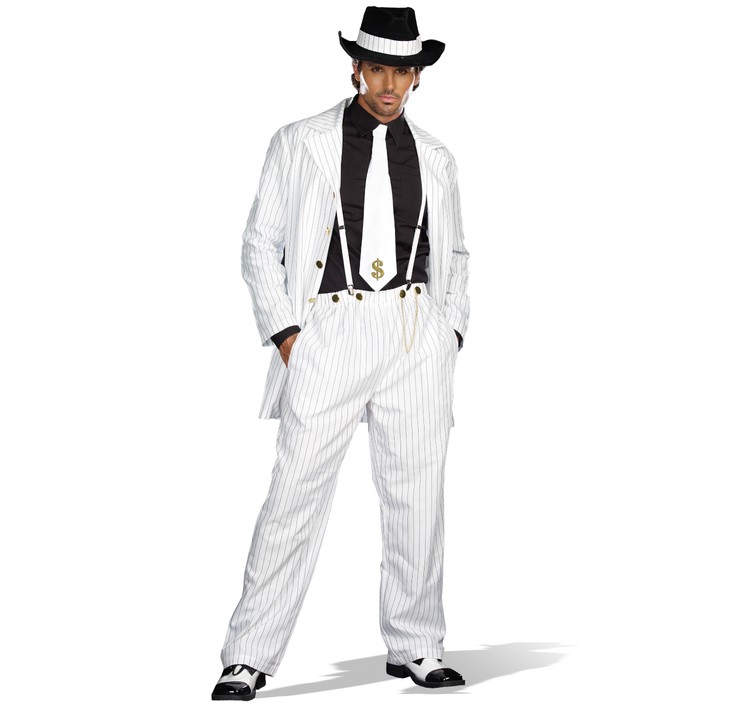 Mafia Kostüm Gangster Boss Raul Nadelstreifen Anzug mit Hut für Herren Gr. M-XXL weiß Charleston 20er Jahre SALE Fasching Karneval Mottoparty Paarkostüm