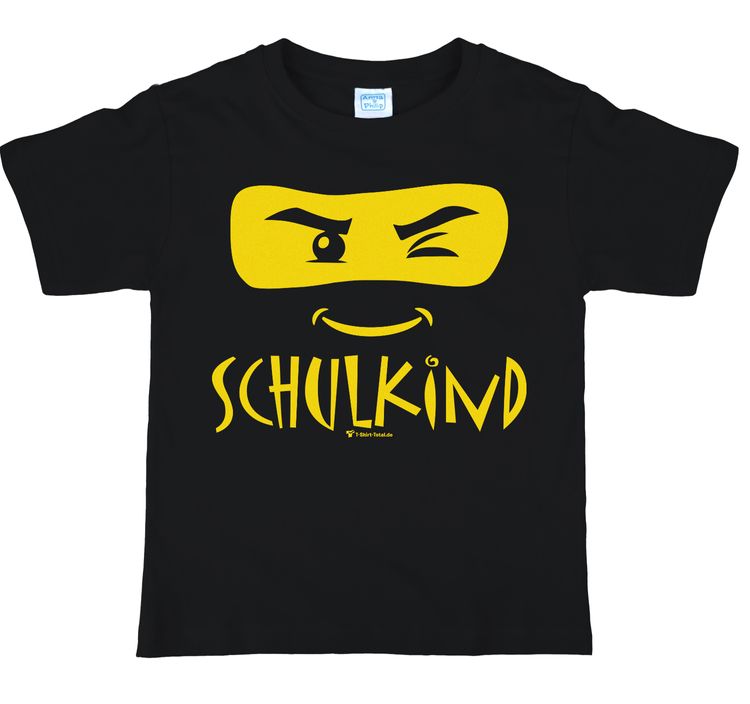 Kinder T-Shirt Schulkind ABC-Schütze schwarz Ninja Maske Einschulung Abschied Kindergarten Zuckertüte Erstklässler