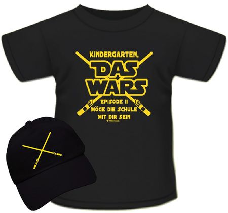 Schulanfang T-Shirt Das Wars schwarz inkl. Basecap Lichtschwerter für Kinder