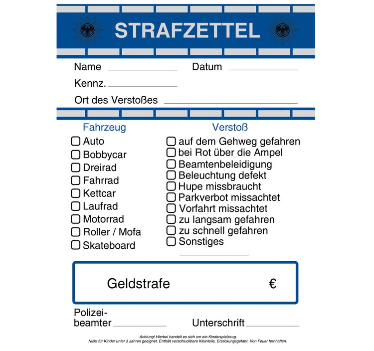 Spielzeug Set Polizei Strafzettel und Polizeikelle für Kinder Kostüm Zubehör Polizist Signalkelle Bußgeld Fasching Karneval Mottoparty Spielzeug Accessoire