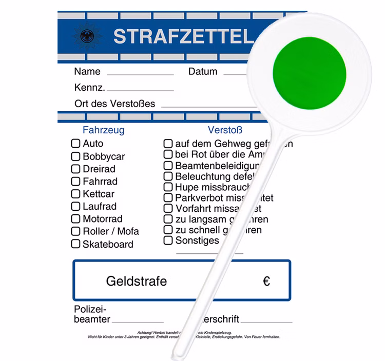 Polizei Spielzeug-Set mit Strafzettelblock & Polizeikelle Kostüm-Zubehör für Kinder Rollenspiel Polizist Spielzeug-Strafzettel & Signalkelle Polizei Kostüm Zubehör Bußgeld Fasching Karneval Mottoparty Spielzeug Accessoire Kindergeburtstag Polizei Spielzeug-Set mit Strafzettelblock und weißer Polizeikelle mit grüner Signalfläche.