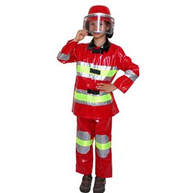 Feuerwehr Kostüm Florian inkl. Helm für Kinder Gr. 128 rot Uniform Fasching Karneval Kinderfasching Mottoparty Kindergeburtstag