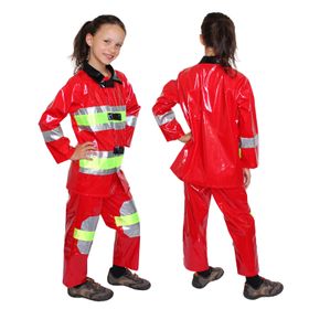 Feuerwehr Kostüm Florian inkl. Helm für Kinder Gr. 128 rot Uniform Fasching Karneval Kinderfasching Mottoparty Kindergeburtstag