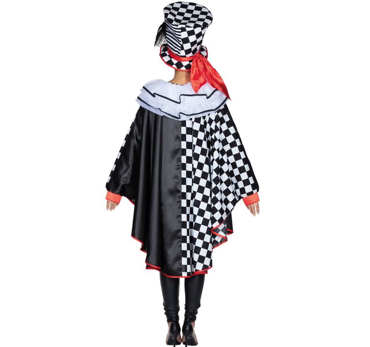 Pierrot Harlekin Poncho Harlekina für Damen Onesize Clown schwarz-weiß Paarkostüm Fasching Karneval Mottoparty
