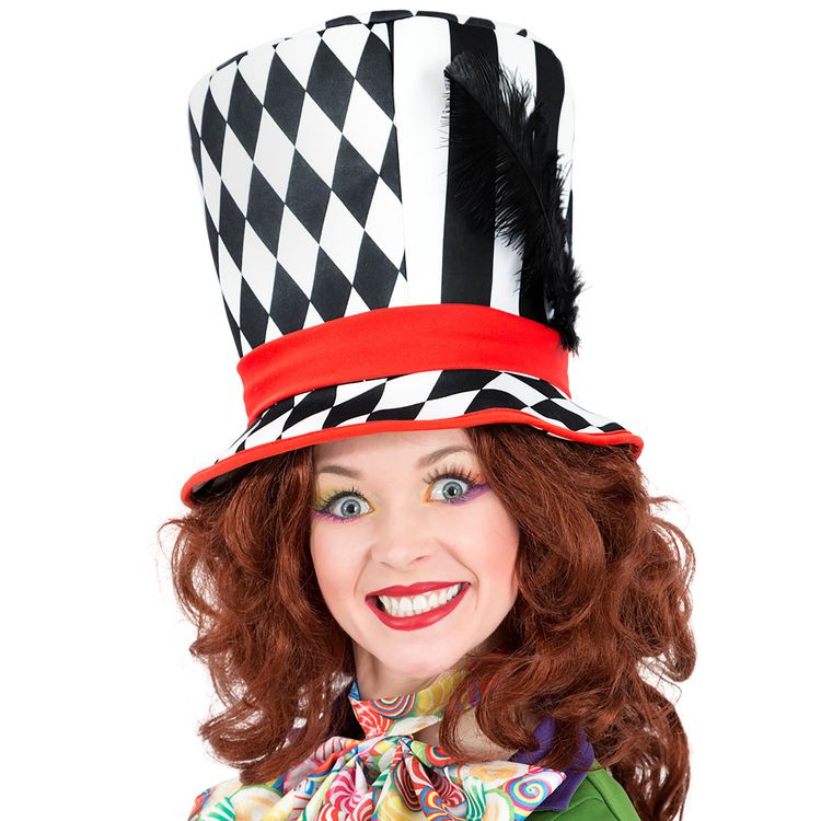 Zylinder Hut Pierrot Harlekin KW 58 cm schwarz-weiß für Erwachsene Kostüm-Zubehör Kopfbedeckung schwarz-weiß kariert Clown Fasching Karneval Mottoparty