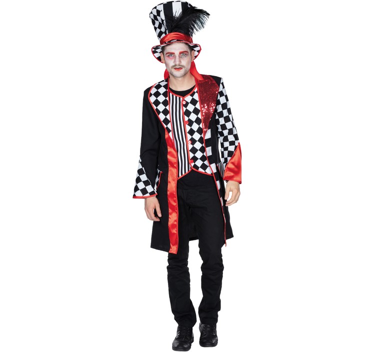 Pierrot Harlekin Kostüm Pedrolino inkl. Zylinder für Herren Gr. 50-58 schwarz-weiß  Zirkus Clown Fasching Karneval Mottoparty Paarkostüm