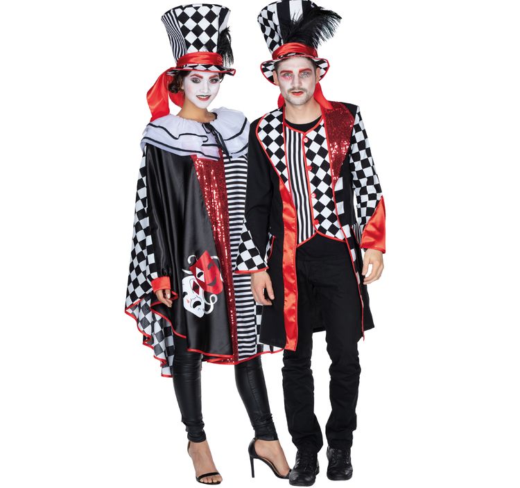 Harlekin Kostüm Pierrot Harlekina inkl. Zylinder für Damen Onesize Poncho Clown Paarkostüm Fasching Karneval Mottoparty Pantomime