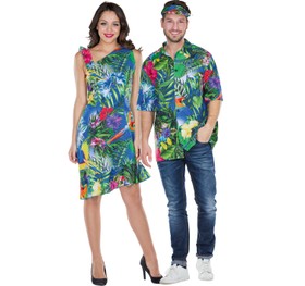 Hawaii Kostüm Südsee Kleid bunt für Damen Gr. 34-42 Sommerkleid Blumenkleid Tropen Dschungel Beachparty Paarkostüm Fasching Karneval Mottoparty