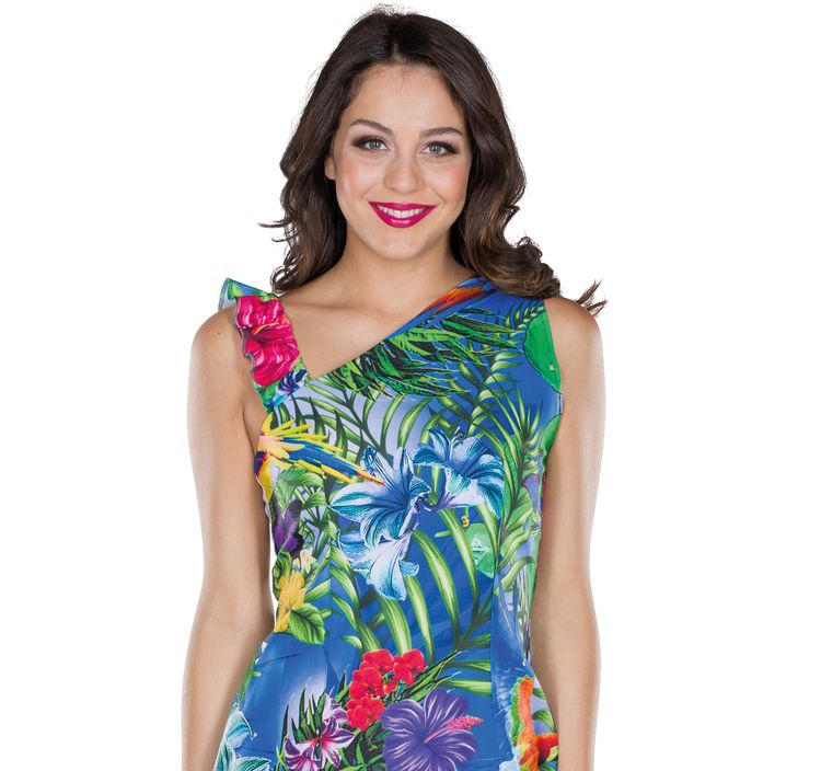 Hawaii Kostüm Südsee Kleid bunt für Damen Hawaii Kostüm Südsee Kleid bunt für Damen Gr. 34-42 Sommerkleid Blumenkleid Tropen Dschungel Beachparty Paarkostüm Fasching Karneval Mottoparty