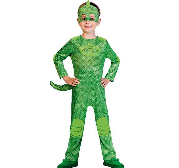 PJ Masks Kostüm Gekko für Kinder 3-8 Jahre grün Filmheld Fasching Karneval Mottoparty Kindergeburtstag 