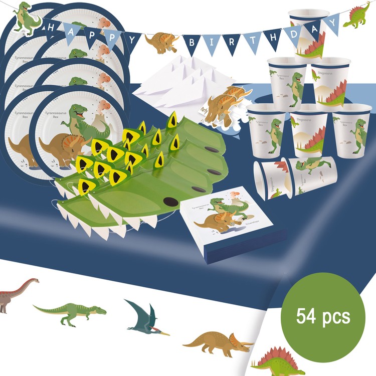 Dinosaurier Party-Set T-Rex Dino Happy Birthday Tisch-Deko 54-tlg. Geburtstag Party-Zubehör Party-Geschirr Mottoparty