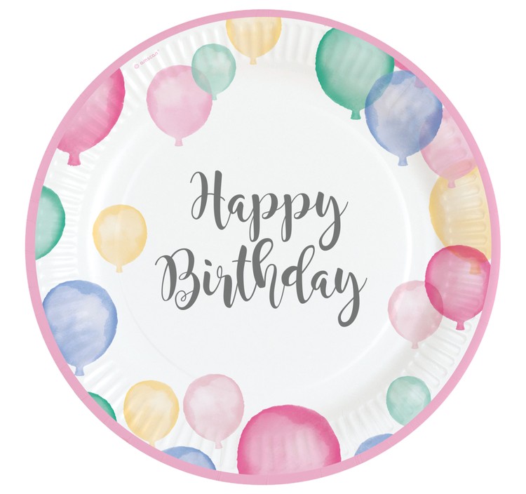 Happy Birthday Teller mit Luftballon-Motiv pastellfarben 8 Stück Tisch-Deko Party-Zubehör