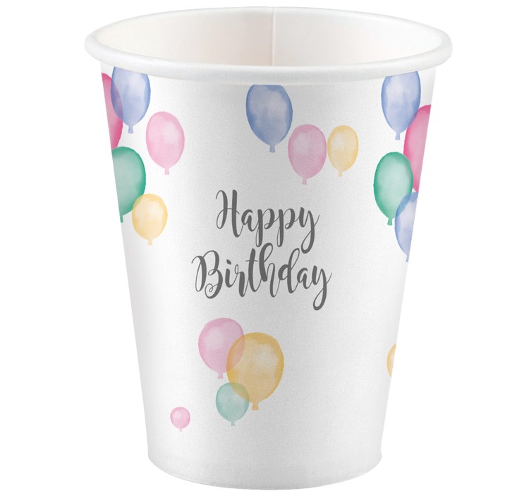 Trinkbecher Happy Birthday mit Luftballon-Motiv 8 Stück Party-Zubehör SALE Geburtstag