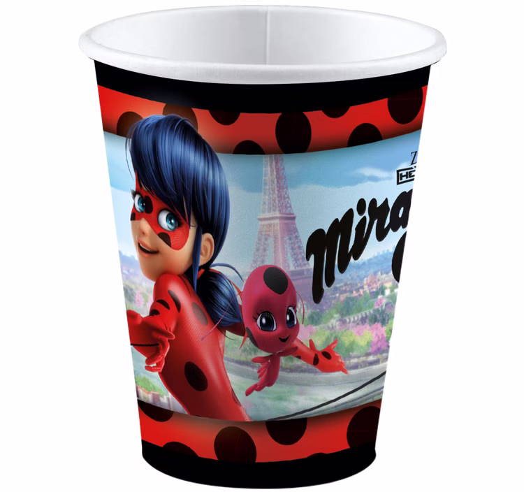 Miraculous Trinkbecher Ladybug Becher 8 Stück 250 ml Tisch-Deko Geburtstag Party-Deko Miraculous Pappbecher