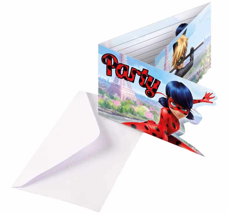 Miraculous Einladungskarten Miraculous Ladybug Cat Noir 8 Stück Kindergeburtstag Party-Zubehör Geburtstag Mottoparty Miraculous Einladung mit Briefumschlag