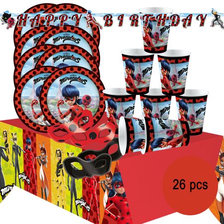 Party-Set Kindergeburtstag Miraculous Ladybug Cat Noir, 26-tlg.