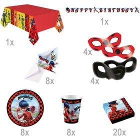 Party-Set Kindergeburtstag Miraculous Ladybug Cat Noir 54-tlg. Geburtstag Geschirr Mädchen Superhelden Kinderfasching Einschulung Mottoparty