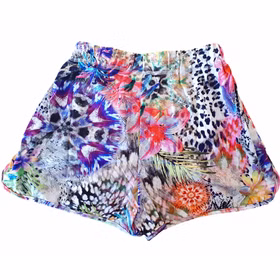 Damen Hotpants Tropical Print kurze Hawaii-Hose mit Gummibund Gr. 36-40 SALE Damenmode Sommerkleidung Sommer Bekleidung Freizeitkleidung Kurze Shorts mit Hawaii-Blumen-Print für Damen von Hinten,
