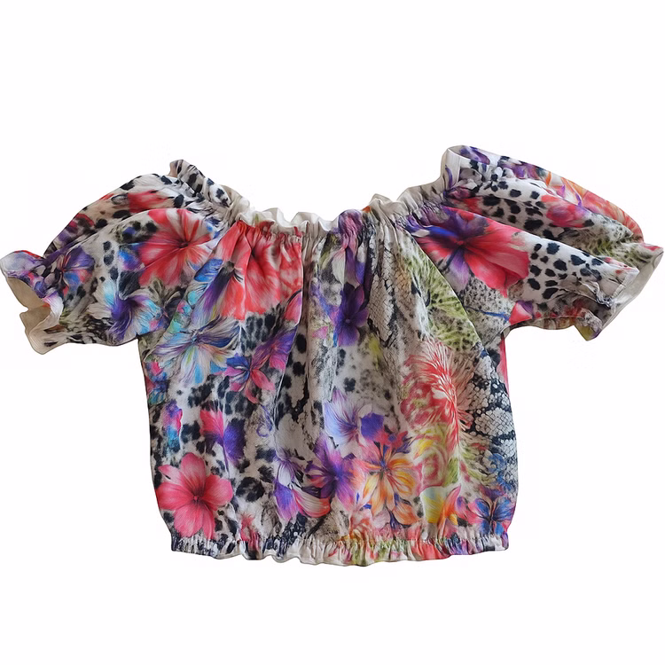 Bauchfreies Top mit Blumen-Print für Damen Gr. 36-40 bunt Hawaii SALE Beachparty Fasching Karneval Mottoparty Bauchfreies Top mit Blumen-Print für Damen von Vorne
