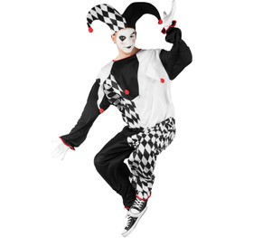 Harlekin Kostüm Clown Jester für Herren Gr. M/L schwarz-weiß Fasching Karneval Mottoparty