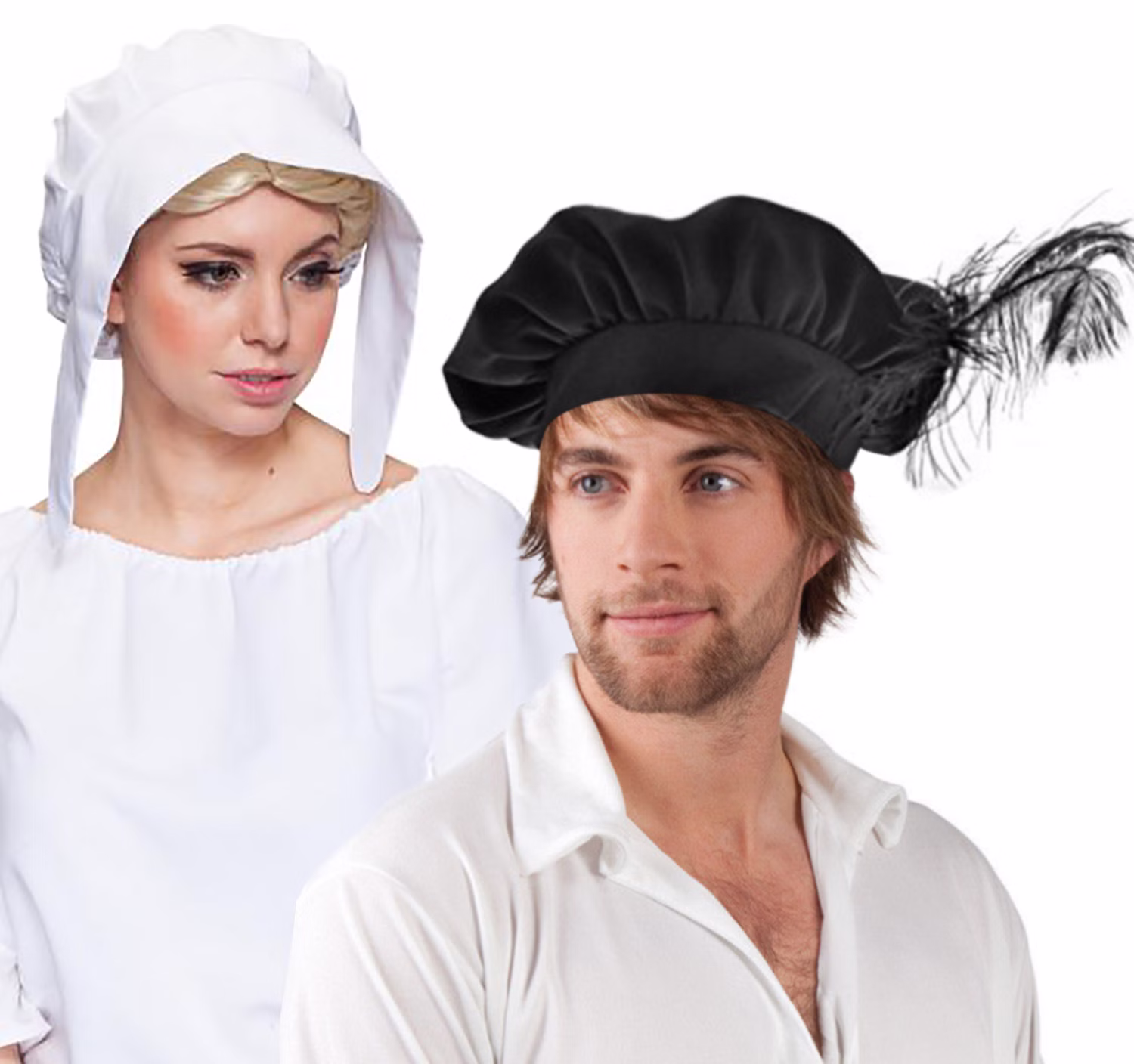 Mittelalter Mützen Haube und Barett Mittelaltermode 2er-Set für Damen und Herren Kostüm-Zubehör Mittelalterfest Ritterfest Fasching Karneval Mottoparty Magd Bäuerin Zoffe