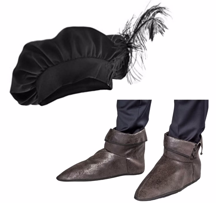 Mittelalter-Set Barett und Schuhüberzieher aus Kunstleder für Herren Kostüm-Zubehör Mittelalterfest Accessoire Fasching Karneval Mottoparty Mittelalter-Set Barett und Schuhüberzieher aus Kunstleder für Herren Kostüm-Zubehör Mittelalterfest Accessoire Fasching Karneval Mottoparty