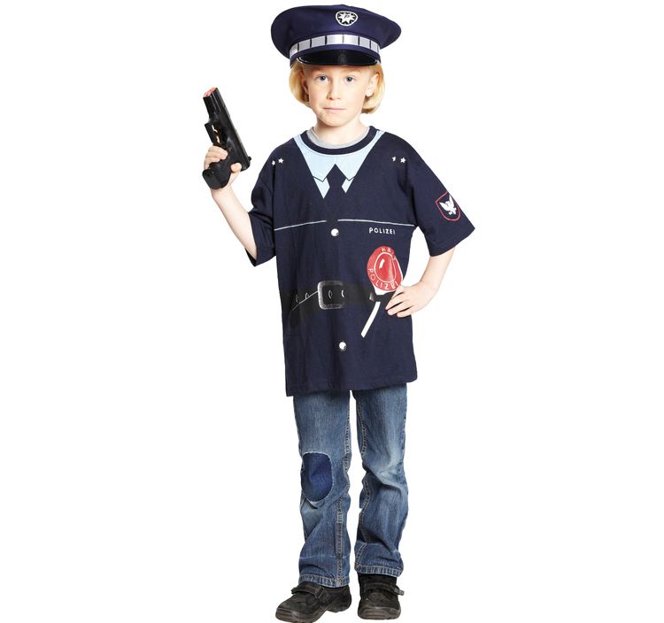 Polizei Kostüm Spielshirt Polizei mit Polizeikelle & Strafzettel für Kinder Gr. 104-140  Fasching Karneval Spielzeug Kinderfasching