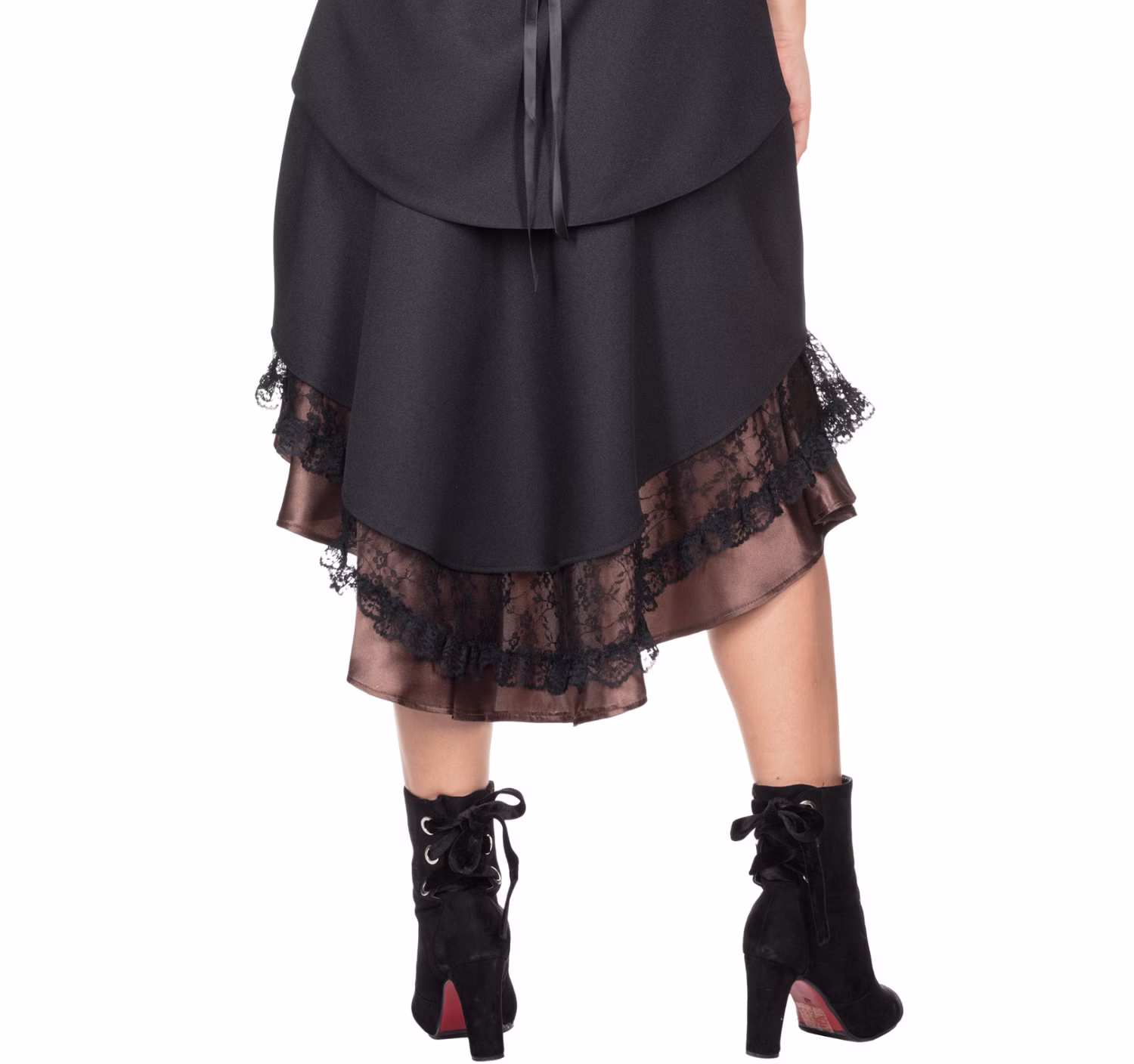 Steampunk Rock Damen Zeitreisende Piratin Braun Schwarz Gr. 36-44 SALE Fasching Karneval Mottoparty Kostüm-Zubehör Detailaufnahme Steampunk-Rock von Hinten.
