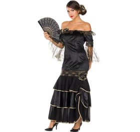 Flamenco Kostüm Spanierin Tänzerin für Damen Gr. 34-42 schwarz Kleid SALE Fasching Karneval Mottoparty Paarkostüm