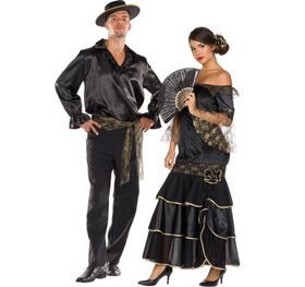 Flamenco Kostüm Spanierin Tänzerin für Damen Gr. 34-42 schwarz Kleid SALE Fasching Karneval Mottoparty Paarkostüm