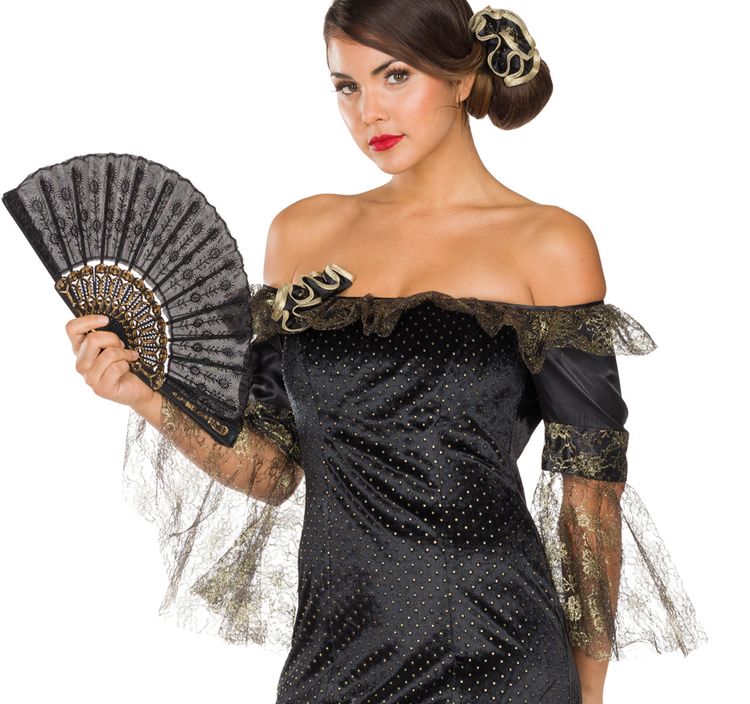 Flamenco Kostüm Spanierin Tänzerin für Damen Flamenco Kostüm Spanierin Tänzerin für Damen Gr. 34-42 schwarz Kleid SALE Fasching Karneval Mottoparty Paarkostüm