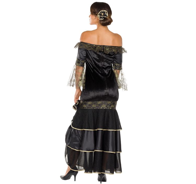 Flamenco Kostüm Spanierin Tänzerin für Damen Flamenco Kostüm Spanierin Tänzerin für Damen Gr. 34-42 schwarz Kleid SALE Fasching Karneval Mottoparty Paarkostüm
