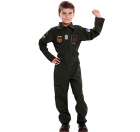 Kampfpilot Kostüm Fliegerass für Kinder 7-12 Jahre Overall grün Unisex für Mädchen und Jungen Fasching Karneval Mottoparty Kinderfasching Familienkostüm