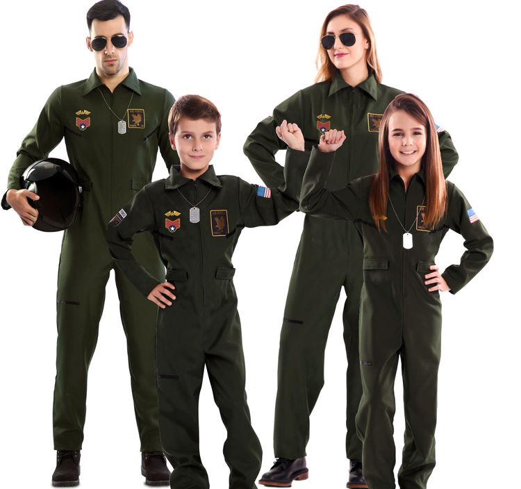 Kampfpilot Kostüm Fliegerass für Kinder 7-12 Jahre Overall grün Unisex für Mädchen und Jungen Fasching Karneval Mottoparty Kinderfasching Familienkostüm