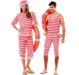 Badeanzug Retro rot-weiß gestreift für Herren Gr. 52, 56 Paarkostüm 20er Jahre  Fasching Karneval Beachparty Mottoparty