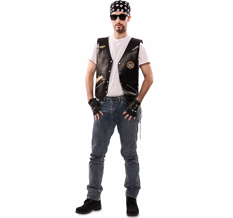 Motorradfahrer Kostüm Rocker Weste Skull Rider für Herren Gr. 52-56 Kutte schwarz Fasching Karneval Mottoparty Motorradfahrer Kostüm Rocker Weste Skull Rider für Herren Gr. 52-56 Kutte schwarz Fasching Karneval Mottoparty