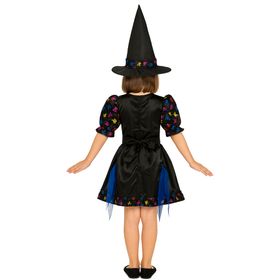 Halloween Hexen Kostüm mit Totenköpfen und Hexenhut für Kinder von Vorne