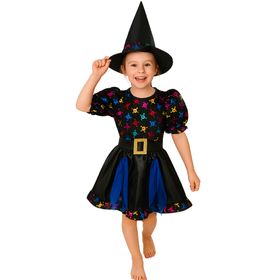 Halloween Hexen Kostüm mit Totenköpfen und Hexenhut für Kinder von Vorne