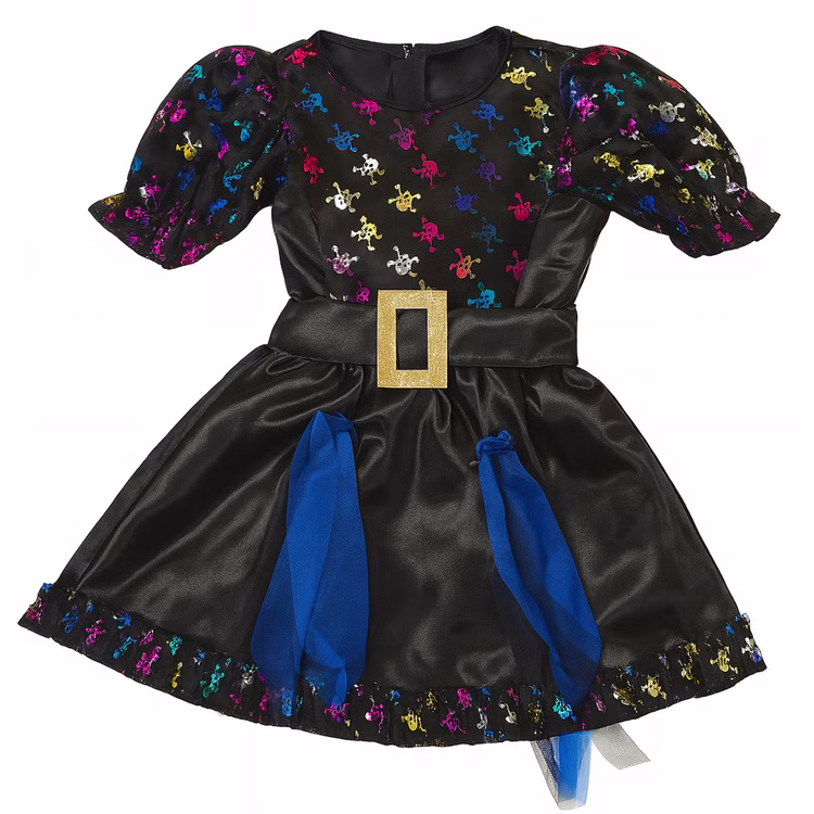 Halloween Hexen Kostüm mit Totenköpfen und Hexenhut für Kinder SALE Gr. 116-128 Kleid Halloween Karneval Fasching Mottoparty Kindergeburtstag Hexenkleid von Vorne