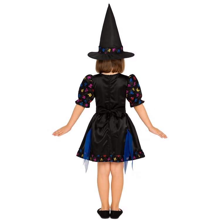 Halloween Hexen Kostüm mit Totenköpfen und Hexenhut für Kinder SALE Gr. 116-128 Kleid Halloween Karneval Fasching Mottoparty Kindergeburtstag Halloween Hexen Kostüm mit Totenköpfen und Hexenhut für Kinder von Hinten