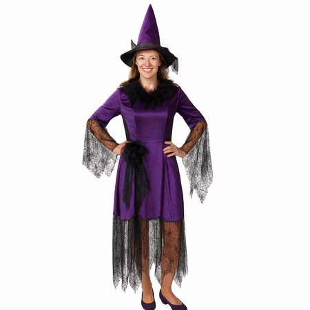 Hexen Kostüm Walpurga deluxe mit Hut für Damen SALE Gr. S-L Kleid Halloween Karneval Fasching Mottoparty Hexen Kostüm Walpurga für Damen von Vorne