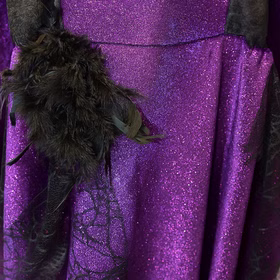 Hexen Kostüm Walpurga deluxe mit Hut für Damen SALE Gr. S-L Kleid Halloween Karneval Fasching Mottoparty Detailseite Kleid mit Federn verziert von Vorne